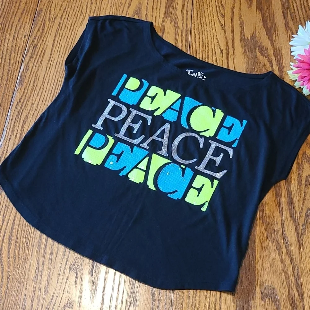 Justice PEACE Black Short Sleeved Shirt - Size 10